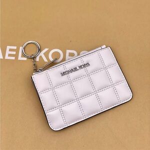 Michael Kors White Quilted Coinpouch Card Holder Small Wallet Optic White